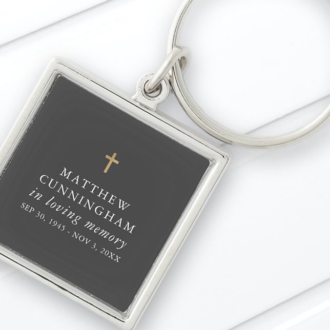 Memorial In Loving Memory Modern Simple Cross Key Ring (Creator Uploaded)