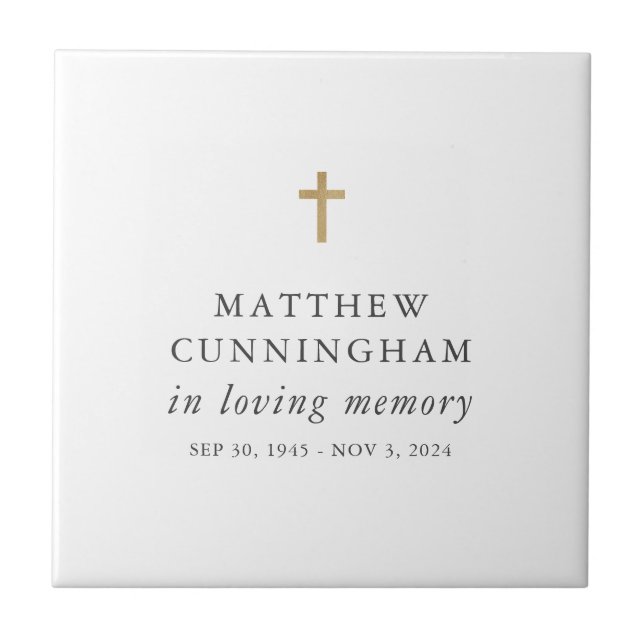 Memorial In Loving Memory Modern Simple Cross Tile (Front)