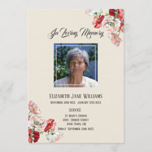 Memorial In Loving Memory  Poppy Order of Service Invitation