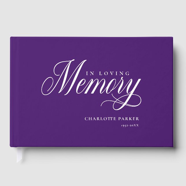 Memorial "In Loving memory"  Purple Guest Book (Front)