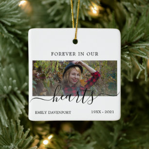 Memorial in our hearts simple elegant photo ceramic ornament