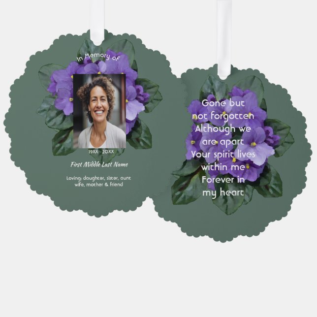 Memorial Keepsake African Violet Tree Decoration Card (Front/Back)