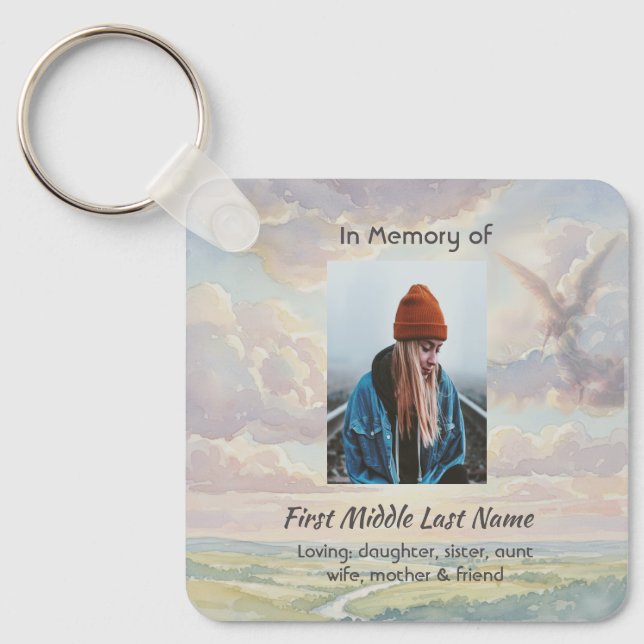 Memorial Keepsake Angel Sky Clouds Key Ring (Front)