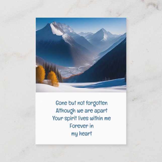 Memorial Keepsake Beautiful Mountain Peaks Business Card (Back)