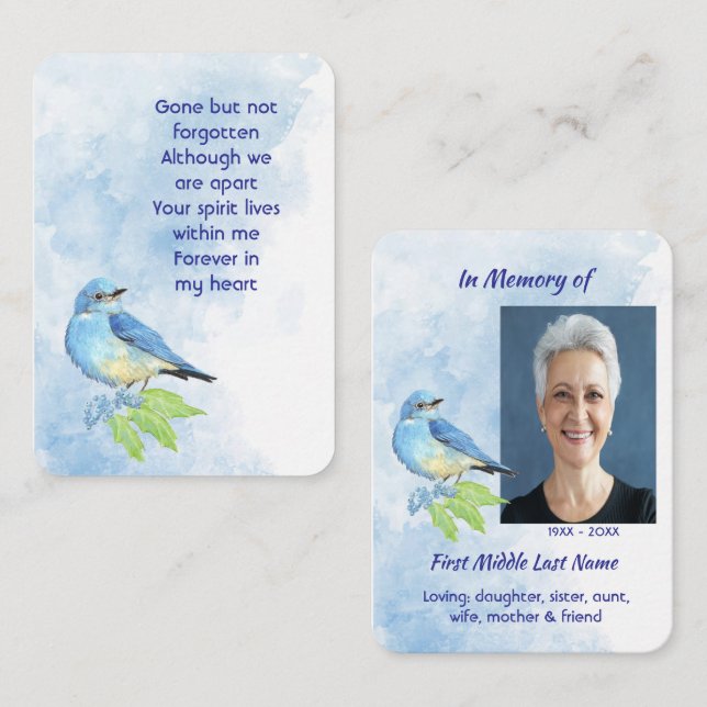 Memorial Keepsake  Bluebird Garden Bird  Business Card (Front/Back)