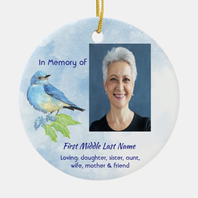 Memorial Keepsake Bluebird Garden Bird  Ceramic Tree Decoration (Front)