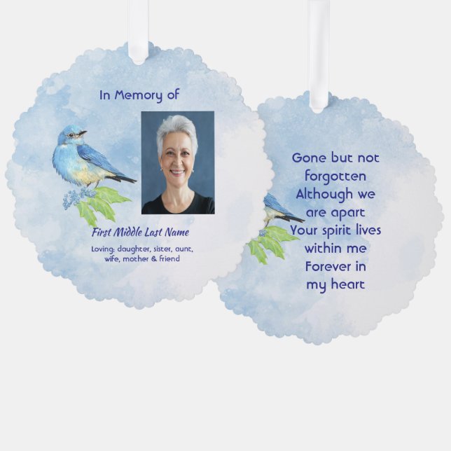  Memorial Keepsake Bluebird Garden Bird  Tree Decoration Card (Front/Back)