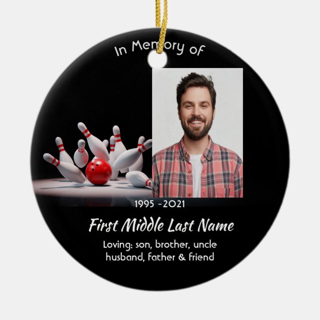  Memorial Keepsake Bowling Bowler Ceramic Tree Decoration (Front)