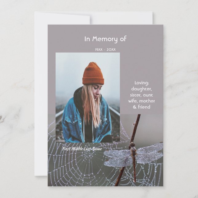 Memorial Keepsake  Card Dragonfly Dewdrops (Front)