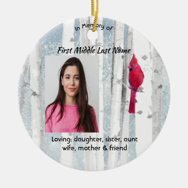 Memorial Keepsake Cardinal Bird Ceramic Tree Decoration (Front)