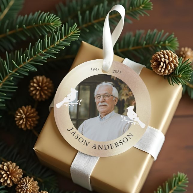 Memorial Keepsake Cardinal Bird Faux Gold Photo Ornament (Memorial Keepsake Cardinal Bird Faux Gold Photo Ornament)