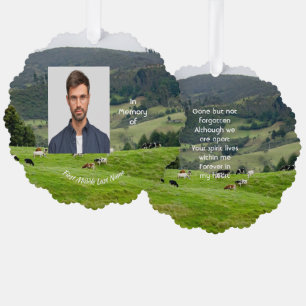 Memorial Keepsake Cattle Farm Landscape  Tree Decoration Card