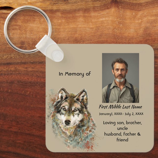 Memorial Keepsake Christian Watercolor Wolf  Key Ring (Front)