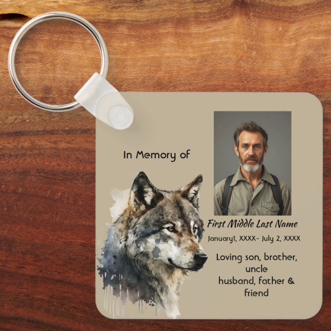 Memorial Keepsake Christian Watercolor Wolf  Key Ring (Front)