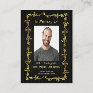 Memorial Keepsake Classic Modern Black Gold  Business Card