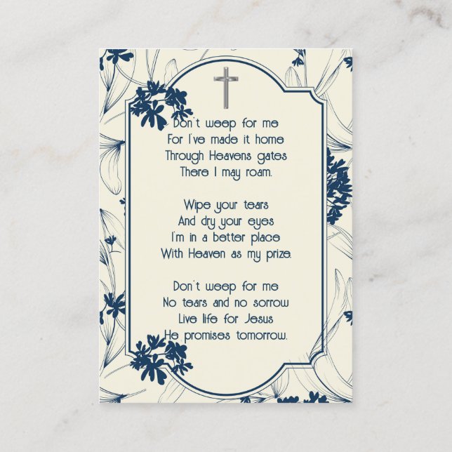 Memorial Keepsake Classic Modern Foliage Business Card (Back)