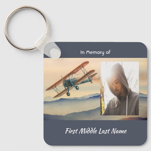 Memorial Keepsake  Clouds Biplane Sky Key Ring (Front)