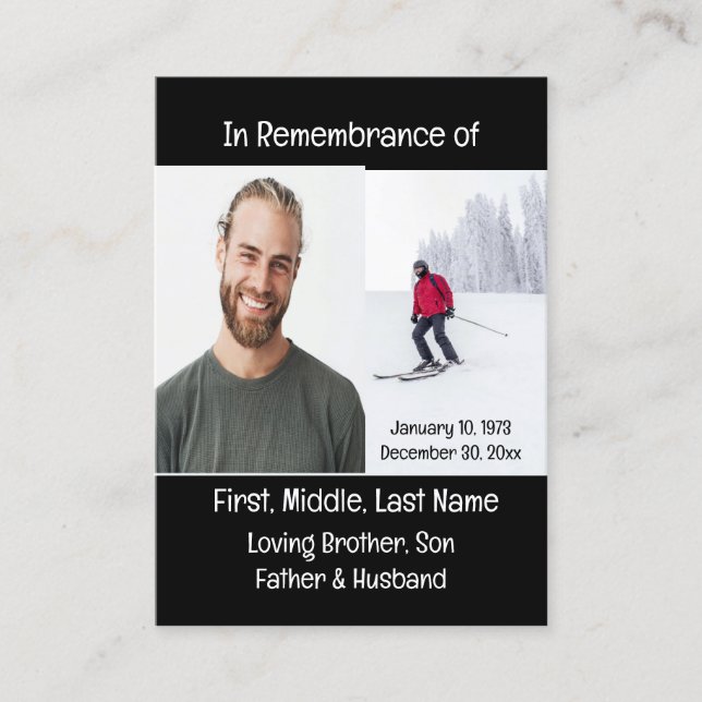 Memorial Keepsake Cross Country Skiing Business Card (Front)
