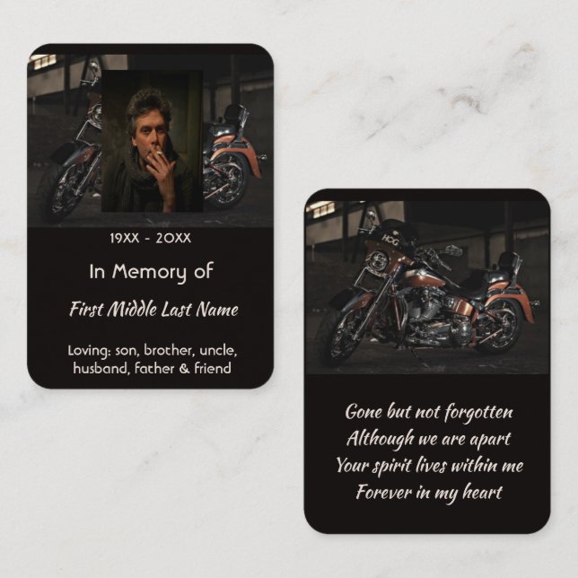Memorial Keepsake Custom Motorcycle Biker Business Card (Front/Back)