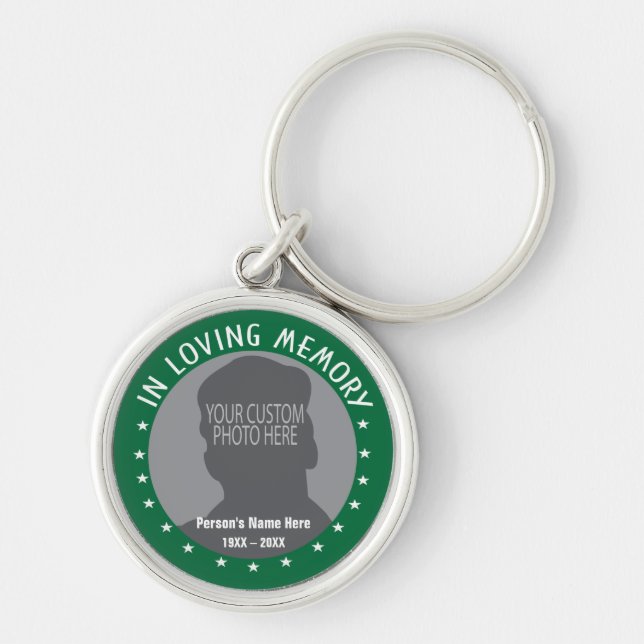 Memorial Keepsake custom photo and stars on green Key Ring (Front)