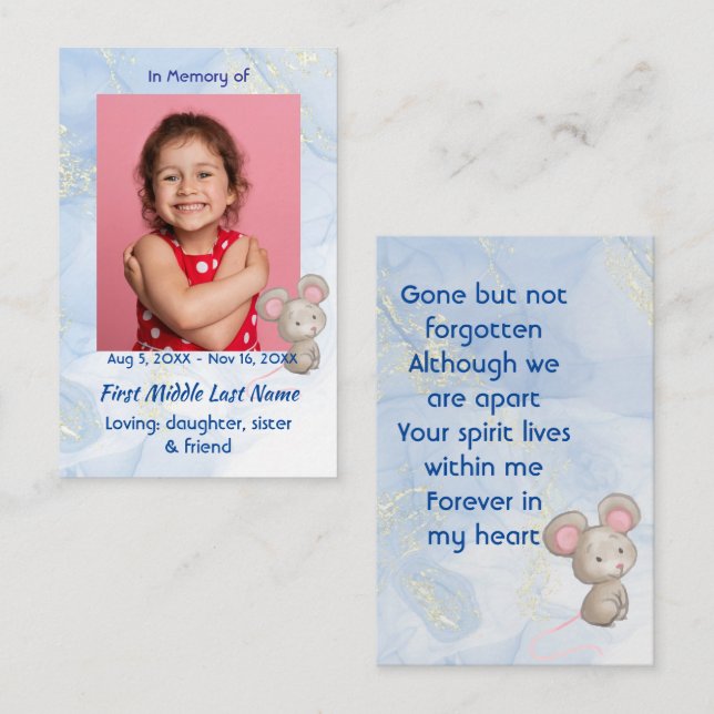 Memorial Keepsake Cute Little Mouse Children   Business Card (Front/Back)
