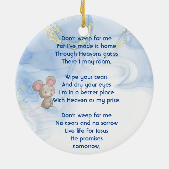 Memorial Keepsake Cute Little Mouse Children Ceramic Tree Decoration (Back)
