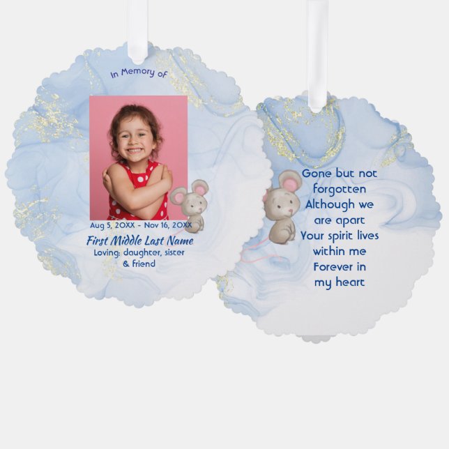 Memorial Keepsake Cute Little Mouse Children Tree Decoration Card (Front/Back)