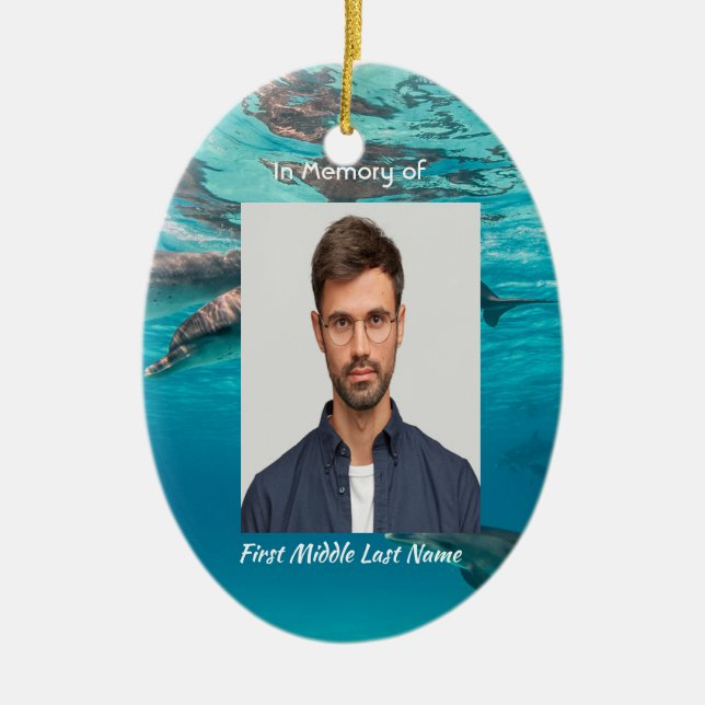 Memorial  Keepsake Dolphins Underwater Ocean Ceramic Tree Decoration (Front)