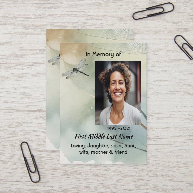  Memorial Keepsake Dragonfly Business Business Card (Front/Back In Situ)