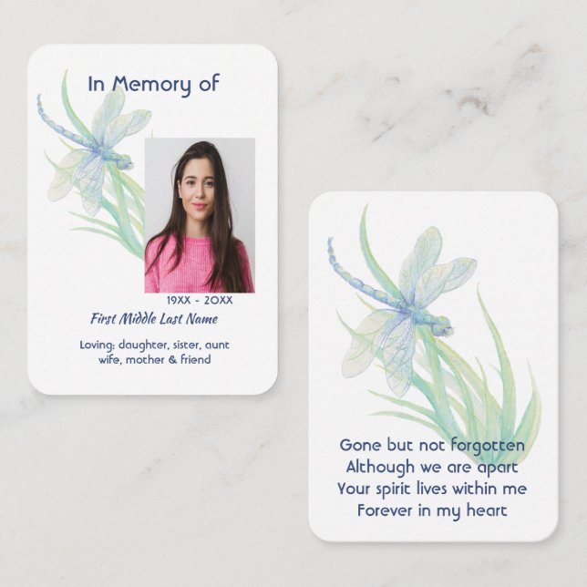  Memorial Keepsake Dragonfly Watercolor  Business Card (Front/Back)