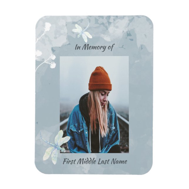 Memorial Keepsake Dragonfly White Flower Magnet (Vertical)