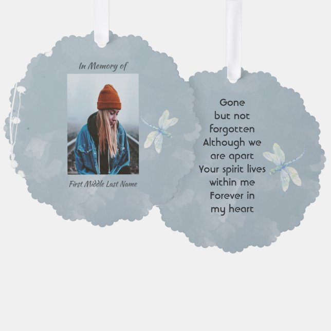 Memorial Keepsake Dragonfly White Flower Tree Decoration Card (Front/Back)