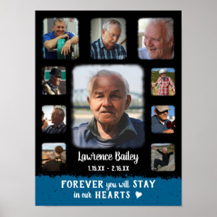 Memorial Keepsake Edge Fade Photo Collage Blk Blue Poster