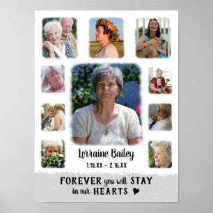 Memorial Keepsake Edge Fade Photo Collage Grey Poster
