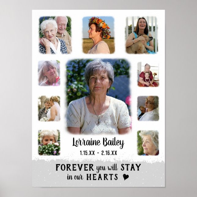 Memorial Keepsake Edge Fade Photo Collage Grey Poster (Front)