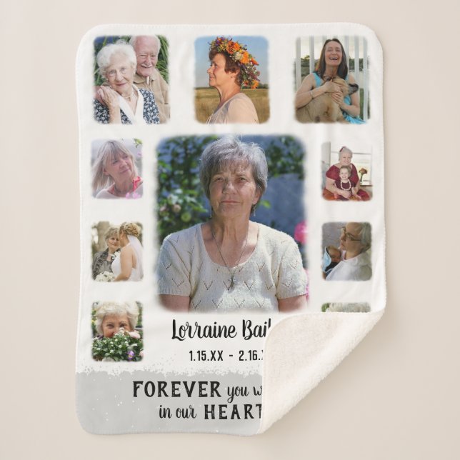 Memorial Keepsake Edge Fade Photo Collage Grey Sherpa Blanket (Front)