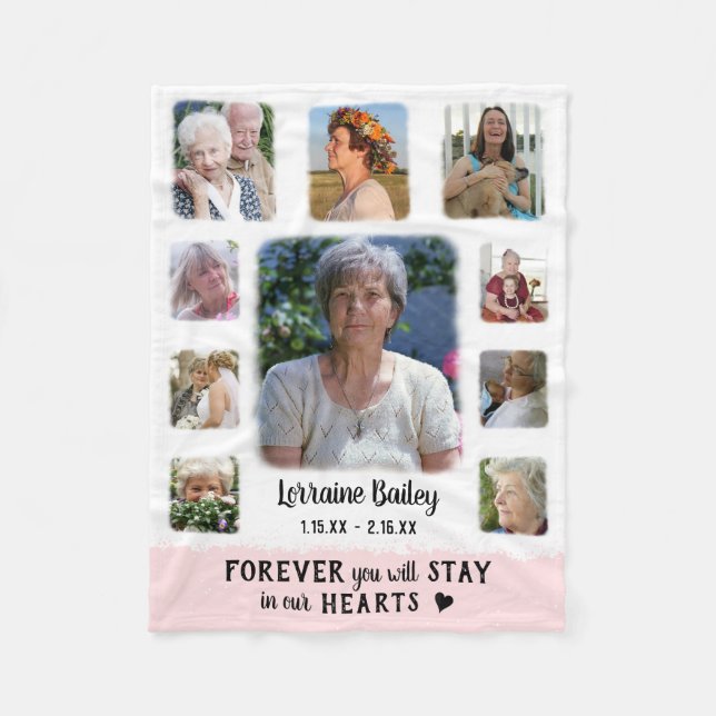 Memorial Keepsake Edge Fade Photo Collage Pink Fleece Blanket (Front)