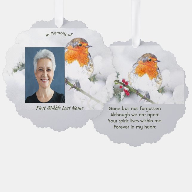 Memorial Keepsake English Robin Bird Tree Decoration Card (Front/Back)