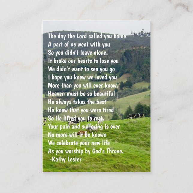 Memorial Keepsake Farm Ranch Cattle Cows  Business Card (Back)
