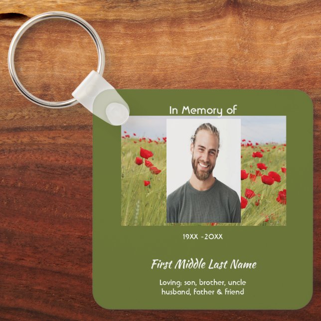 Memorial Keepsake Field of Red Poppy Key Ring (Front)