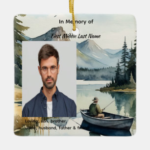 Memorial Keepsake Fishing Lake in Boat Ceramic Ornament