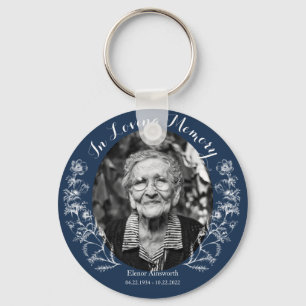 Memorial Keepsake Floral Custom Photo Blue Key Ring