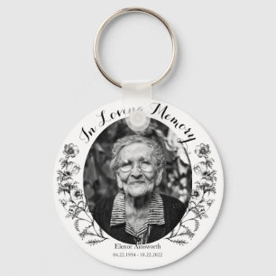Memorial Keepsake Floral Custom Photo White Key Ring