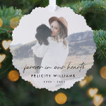 Memorial Keepsake | Forever in our Hearts Photo Tree Decoration Card<br><div class="desc">Modern, minimalist photo funeral favour christmas ornament to celebrate the life of your loved one in a minimalist clean simple design style featuring an informal casual handwritten script font. The design can easily be personalised with your own photo and text to create a special tribute for your loved one's funeral,...</div>