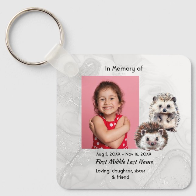 Memorial Keepsake Hedgehog Children Key Ring (Front)