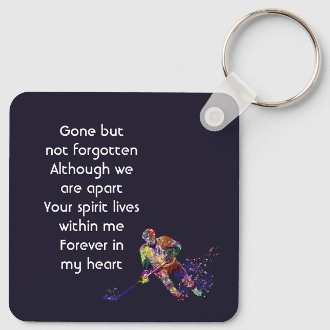 Memorial Keepsake Hockey Player Sport Key Ring (Back)