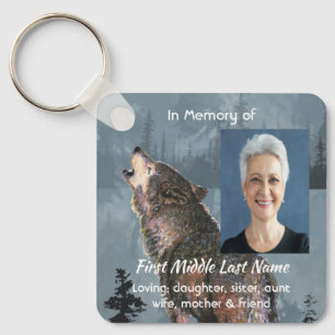 Memorial Keepsake Howling Wolf Art Key Ring
