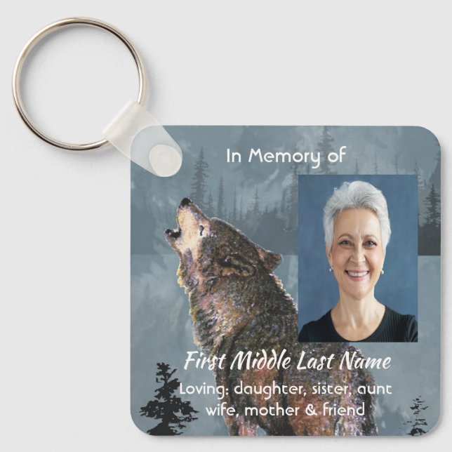 Memorial Keepsake Howling Wolf Art Key Ring (Front)
