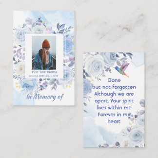 Memorial Keepsake Hummingbird Blue Roses Business Card