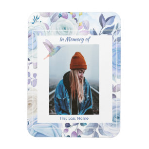 Memorial Keepsake Hummingbird Blue Roses  Magnet